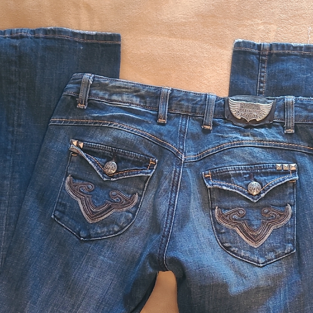 Rerock Jeans For Express Fancy Distressed Blue Jeans SZ 4